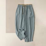 Buddha Stones Pure Cotton Love OM Pattern Women's Elastic Waist Pants With Pockets