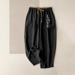 Buddha Stones Pure Cotton Love OM Pattern Women's Elastic Waist Pants With Pockets