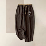 Buddha Stones Pure Cotton Love OM Pattern Women's Elastic Waist Pants With Pockets