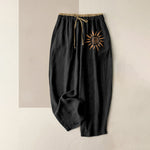 Buddha Stones Cotton Boho Sun Swirl Pattern Women's Elastic Waist Pants With Pockets