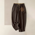 Buddha Stones Cotton Boho Sun Swirl Pattern Women's Elastic Waist Pants With Pockets