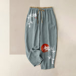 Buddha Stones Pure Cotton Ink Bamboo Red Sun Pattern Women's Elastic Waist Pants With Pockets