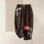Buddha Stones Pure Cotton Ink Bamboo Red Sun Pattern Women's Elastic Waist Pants With Pockets