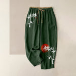 Buddha Stones Pure Cotton Ink Bamboo Red Sun Pattern Women's Elastic Waist Pants With Pockets