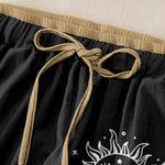 Buddha Stones Pure Cotton Celestial Sun Moon & Star Pattern Women's Elastic Waist Pants With Pockets