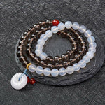 Buddha Stones Ice Obsidian And White Chalcedony Peace Buckle Serenity Multi Wrap Bracelet