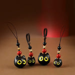 Buddha Stones Ebony Wood Cute Cat Grounding Hand Carved Peace Keychains