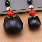 Buddha Stones Ebony Wood Cute Cat Grounding Hand Carved Peace Keychains