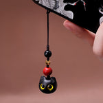 Buddha Stones Ebony Wood Cute Cat Grounding Hand Carved Peace Keychains