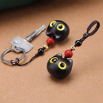 Buddha Stones Ebony Wood Cute Cat Grounding Hand Carved Peace Keychains