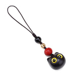 Buddha Stones Ebony Wood Cute Cat Grounding Hand Carved Peace Keychains
