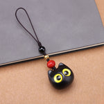 Buddha Stones Ebony Wood Cute Cat Grounding Hand Carved Peace Keychains