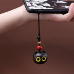 Buddha Stones Ebony Wood Cute Cat Grounding Hand Carved Peace Keychains