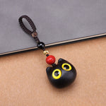 Buddha Stones Ebony Wood Cute Cat Grounding Hand Carved Peace Keychains
