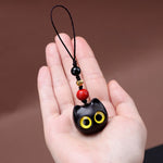 Buddha Stones Ebony Wood Cute Cat Grounding Hand Carved Peace Keychains