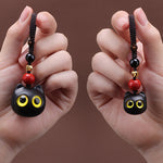 Buddha Stones Ebony Wood Cute Cat Grounding Hand Carved Peace Keychains