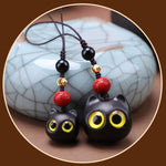Buddha Stones Ebony Wood Cute Cat Grounding Hand Carved Peace Keychains