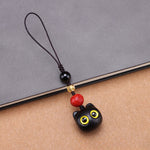 Buddha Stones Ebony Wood Cute Cat Grounding Hand Carved Peace Keychains