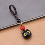 Buddha Stones Ebony Wood Cute Cat Grounding Hand Carved Peace Keychains