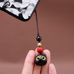 Buddha Stones Ebony Wood Cute Cat Grounding Hand Carved Peace Keychains
