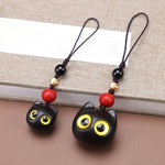 Buddha Stones Ebony Wood Cute Cat Grounding Hand Carved Peace Keychains