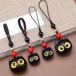 Buddha Stones Ebony Wood Cute Cat Grounding Hand Carved Peace Keychains