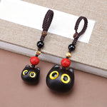 Buddha Stones Ebony Wood Cute Cat Grounding Hand Carved Peace Keychains