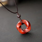 Buddha Stones Red Sandalwood Infinite Knot Eternity Rope Pendant Necklace