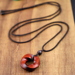 Buddha Stones Red Sandalwood Infinite Knot Eternity Rope Pendant Necklace