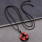 Buddha Stones Red Sandalwood Infinite Knot Eternity Rope Pendant Necklace