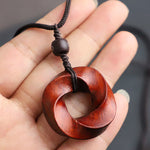 Buddha Stones Red Sandalwood Infinite Knot Eternity Rope Pendant Necklace