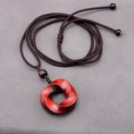 Buddha Stones Red Sandalwood Infinite Knot Eternity Rope Pendant Necklace