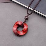 Buddha Stones Red Sandalwood Infinite Knot Eternity Rope Pendant Necklace
