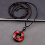 Buddha Stones Red Sandalwood Infinite Knot Eternity Rope Pendant Necklace