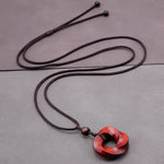 Buddha Stones Red Sandalwood Infinite Knot Eternity Rope Pendant Necklace