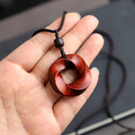Buddha Stones Red Sandalwood Infinite Knot Eternity Rope Pendant Necklace