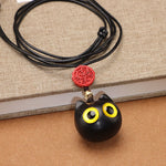 Buddha Stones Ebony Wood Red Sandalwood Lucky Cat Adjustable Balance Necklace
