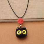 Buddha Stones Ebony Wood Red Sandalwood Lucky Cat Adjustable Balance Necklace