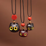 Buddha Stones Ebony Wood Red Sandalwood Lucky Cat Adjustable Balance Necklace