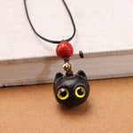 Buddha Stones Ebony Wood Red Sandalwood Lucky Cat Adjustable Balance Necklace