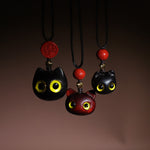 Buddha Stones Ebony Wood Red Sandalwood Lucky Cat Adjustable Balance Necklace