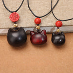 Buddha Stones Ebony Wood Red Sandalwood Lucky Cat Adjustable Balance Necklace
