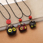 Buddha Stones Ebony Wood Red Sandalwood Lucky Cat Adjustable Balance Necklace