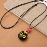 Buddha Stones Ebony Wood Red Sandalwood Lucky Cat Adjustable Balance Necklace