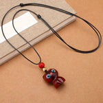 Buddha Stones Ebony Wood Red Sandalwood Cute Cat Calm Necklace