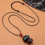 Buddha Stones Ebony Wood Red Sandalwood Cute Cat Calm Necklace