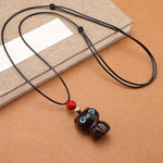 Buddha Stones Ebony Wood Red Sandalwood Cute Cat Calm Necklace