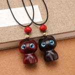 Buddha Stones Ebony Wood Red Sandalwood Cute Cat Calm Necklace