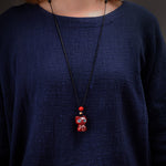 Buddha Stones Ebony Wood Red Sandalwood Cute Cat Calm Necklace