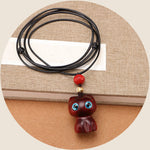Buddha Stones Ebony Wood Red Sandalwood Cute Cat Calm Necklace